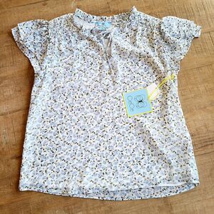 CeCe Women's Blue Opalescent Skies Ruffled Flutter-Sleeve Blouse Size XS‎ NWT